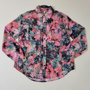 Decree Women's Sheer Floral Button-Down Blouse and Matching Tank Top